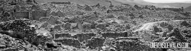 Black and White Photos of Ancient Stone Wall with Building Ruins